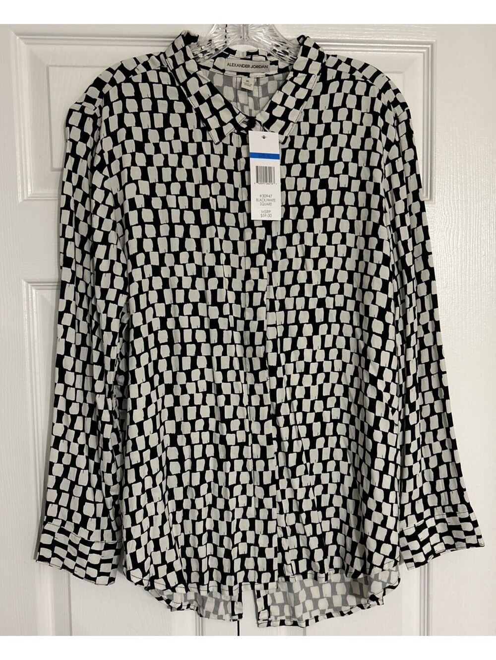 Alexander Jordan Women's White & Black Button Up Blouse Shirt Career Sz XL